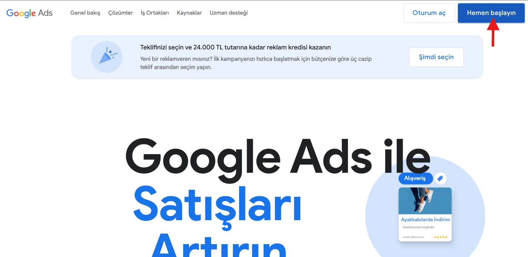 Google Ads anasayfası